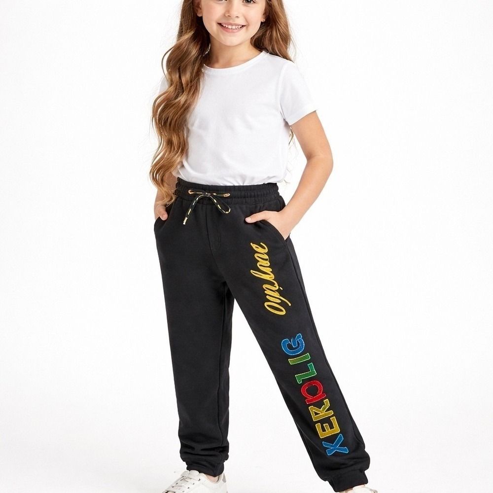 Disney Macys Kids Mickey Mouse Embroidered Jogger Sweatpants Black S NWTs
